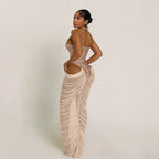 Bella Mia women's ruffle hip dress with see-through mesh and sequined stitching, suitable for autumn and winter fashion.