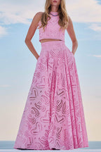 Casual women's sleeveless long skirt and pocket set for summer vacation, featuring a loose fit and lightweight fabric from Wanita Store.