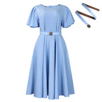 Women’s high waist puff sleeve round neck dress by Plush Fashion Shop, stylish and comfortable for casual or dressy wear.