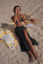 Solid color beach sun protection tulle skirt and sexy bikini set from Plush Fashion Hub, featuring a three-piece split swimsuit.
