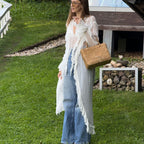 Women’s ruffled chiffon dress with sheer long sleeves and single-breasted design, stylish and sexy for elegant occasions.