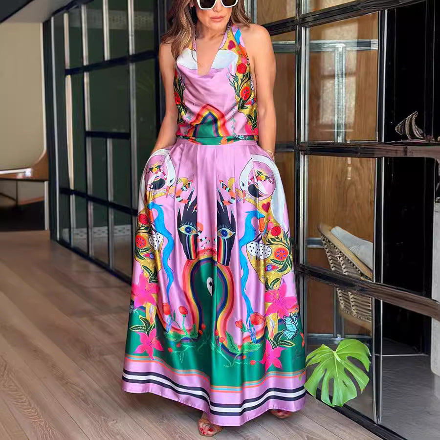 Sleeveless printed dress by Wanita Store featuring a casual, loose fit, perfect for spring and summer vacations.