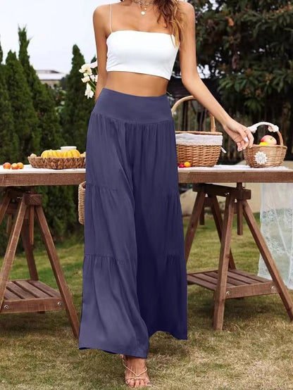 Spot Goods Summer Casual Wide Leg Cotton Linen Popular High Waist Loose Pants Women Pants Bella Mia