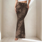 Retro print summer skirt by Plush Fashion Hub featuring a slim sheath design with a niche, sexy, character-inspired pattern.
