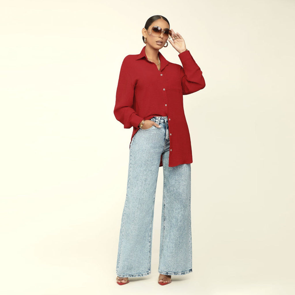 Bella Mia fall women's long sleeve solid color casual top, loose fit, lightweight shirt for women.
