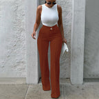 Women’s casual wide-leg bootcut pants in neutral fabric, suitable for autumn office wear, from Wanita Store.