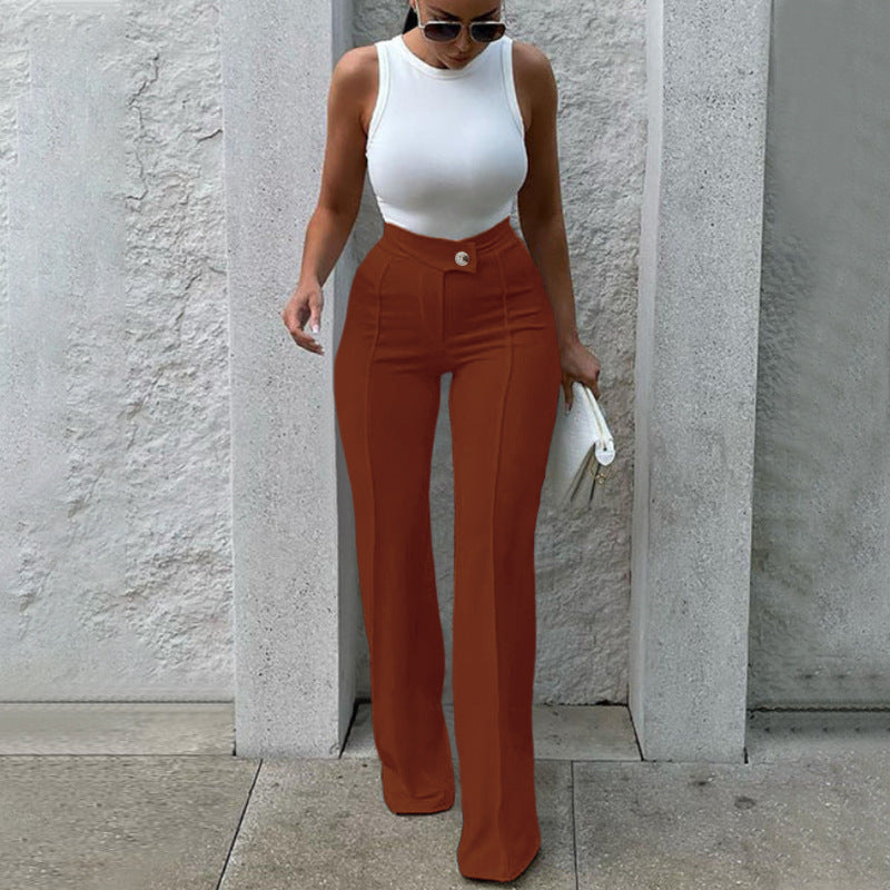 Women’s casual wide-leg bootcut pants in neutral fabric, suitable for autumn office wear, from Wanita Store.