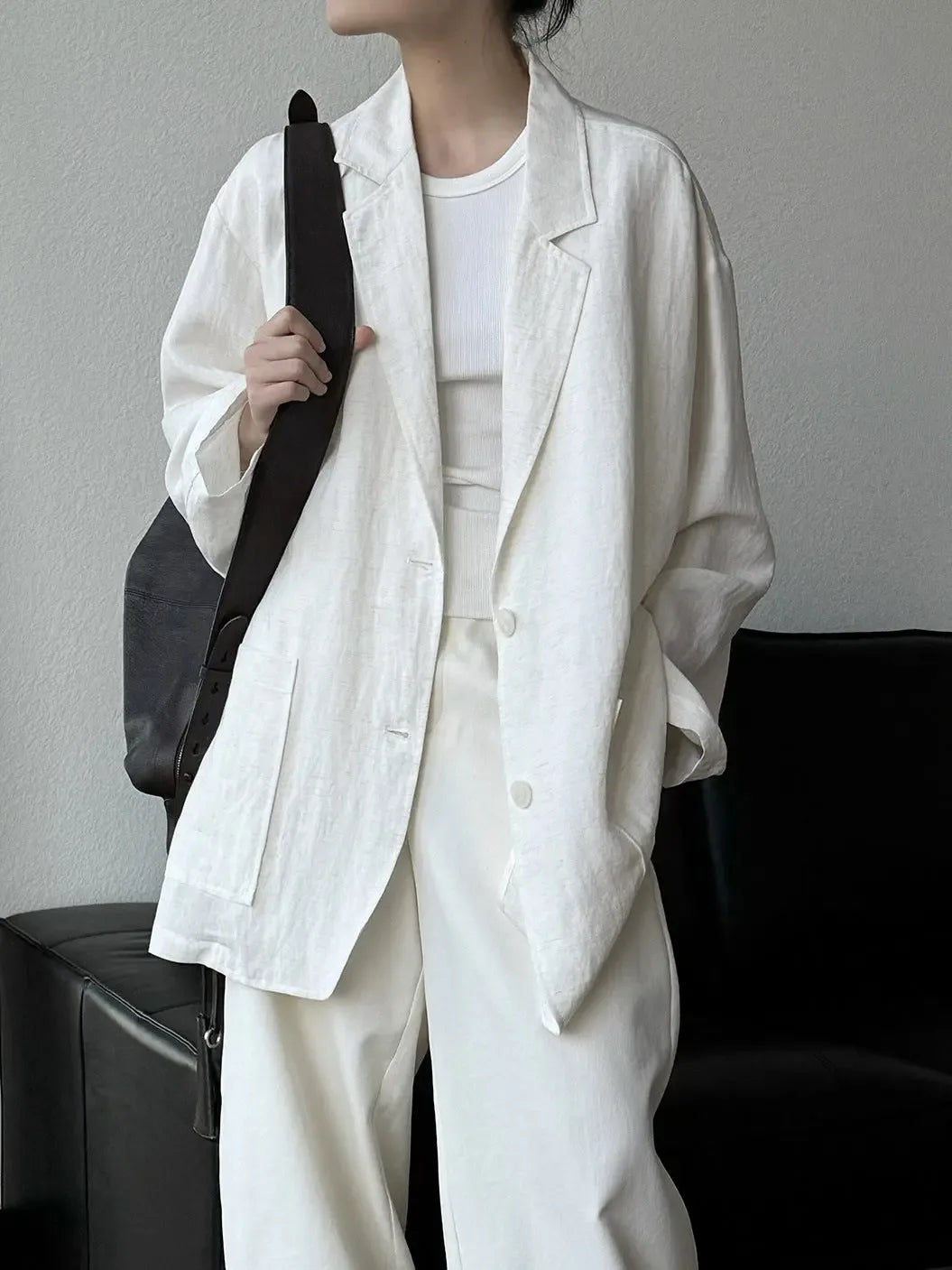 Old Money Style Tencel Linen Suit Loose Jacket - Plush Fashion Hub