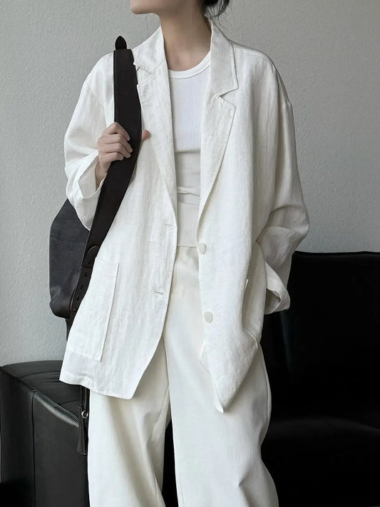 Old Money Style Tencel Linen Suit Loose Jacket - Plush Fashion Hub