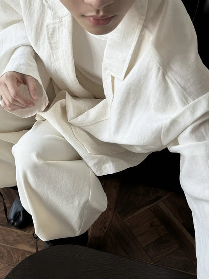 Old Money Style Tencel Linen Suit Loose Jacket - Plush Fashion Hub