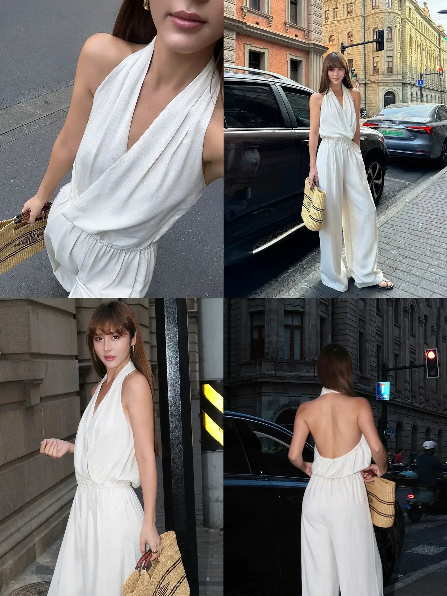 Old Money V-Neck Halter Sleeveless Jumpsuit - Plush Fashion Hub
