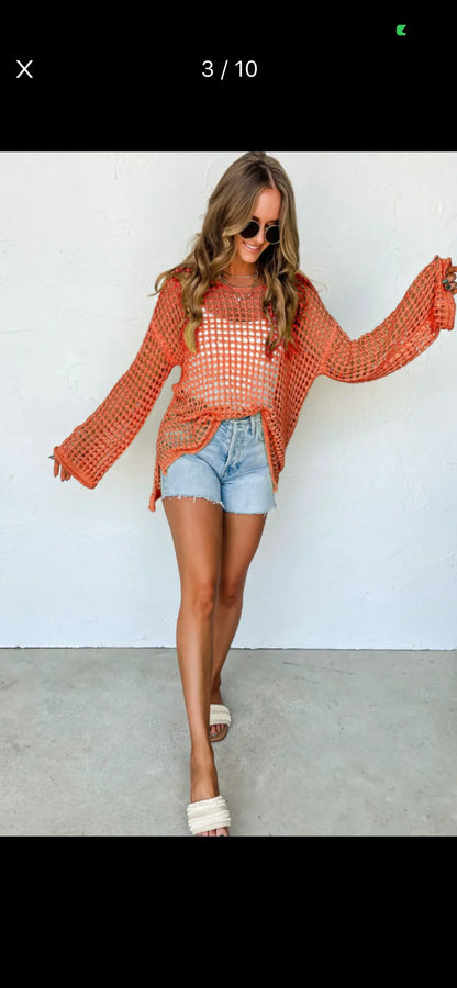 Orange Open Knit Sweater Pretty Little Patriot