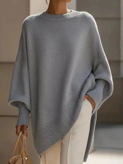 Oversized Batwing Sleeve Round Neck Sweater - Plush Fashion Hub