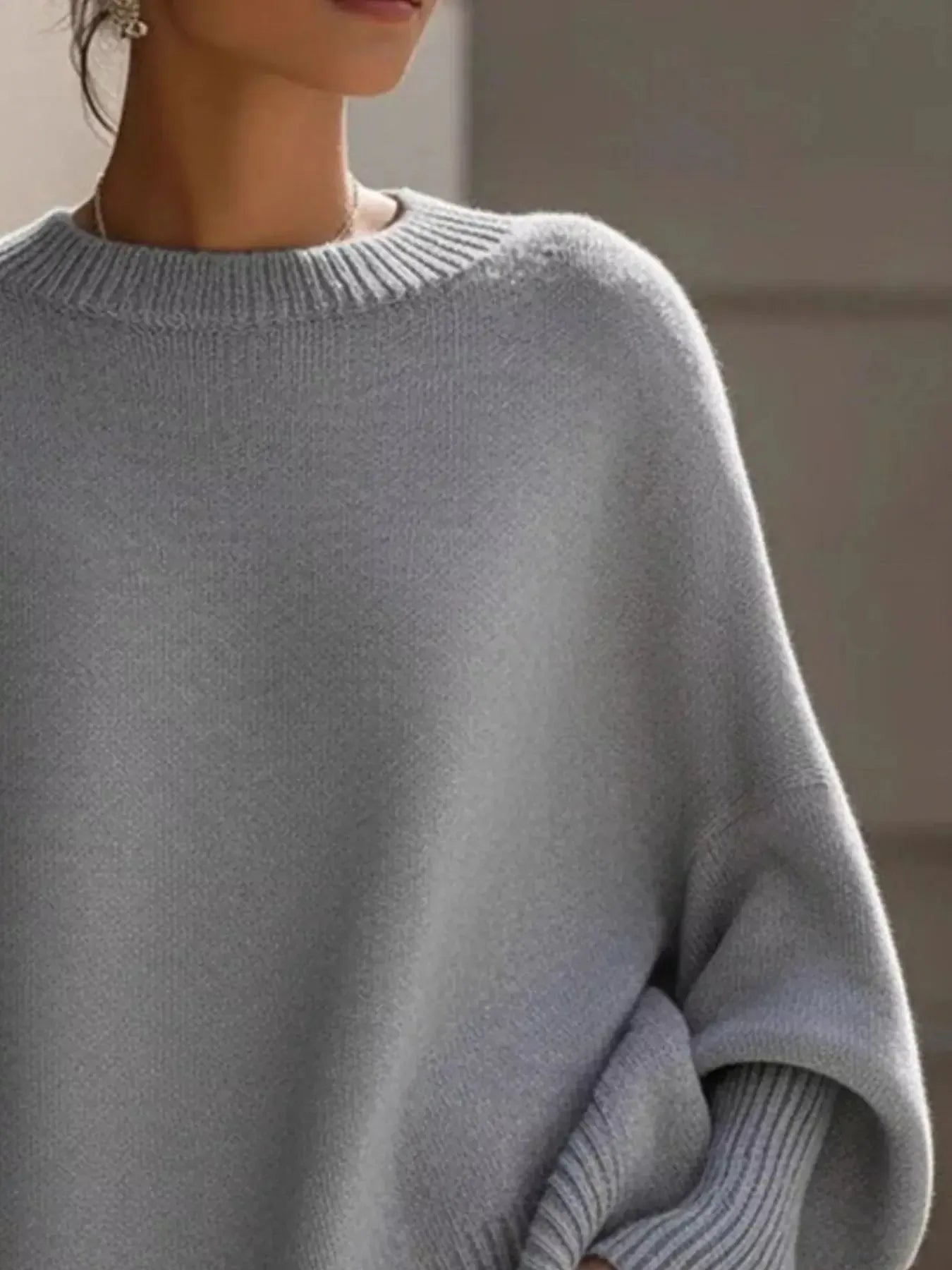 Oversized Batwing Sleeve Round Neck Sweater - Plush Fashion Hub