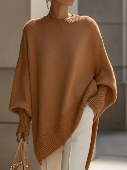 Oversized Batwing Sleeve Round Neck Sweater - Plush Fashion Hub