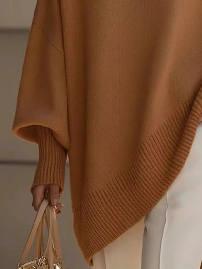 Oversized Batwing Sleeve Round Neck Sweater - Plush Fashion Hub