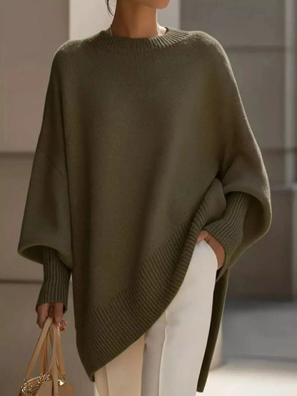 Oversized Batwing Sleeve Round Neck Sweater - Plush Fashion Hub