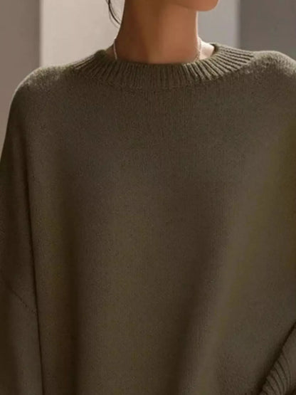 Oversized Batwing Sleeve Round Neck Sweater - Plush Fashion Hub