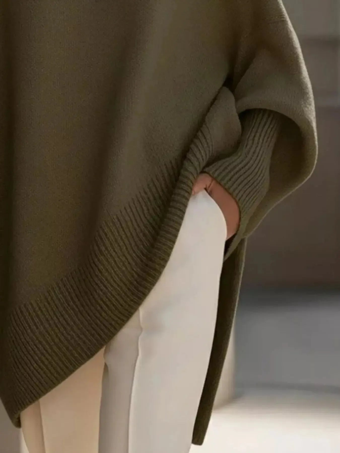 Oversized Batwing Sleeve Round Neck Sweater - Plush Fashion Hub