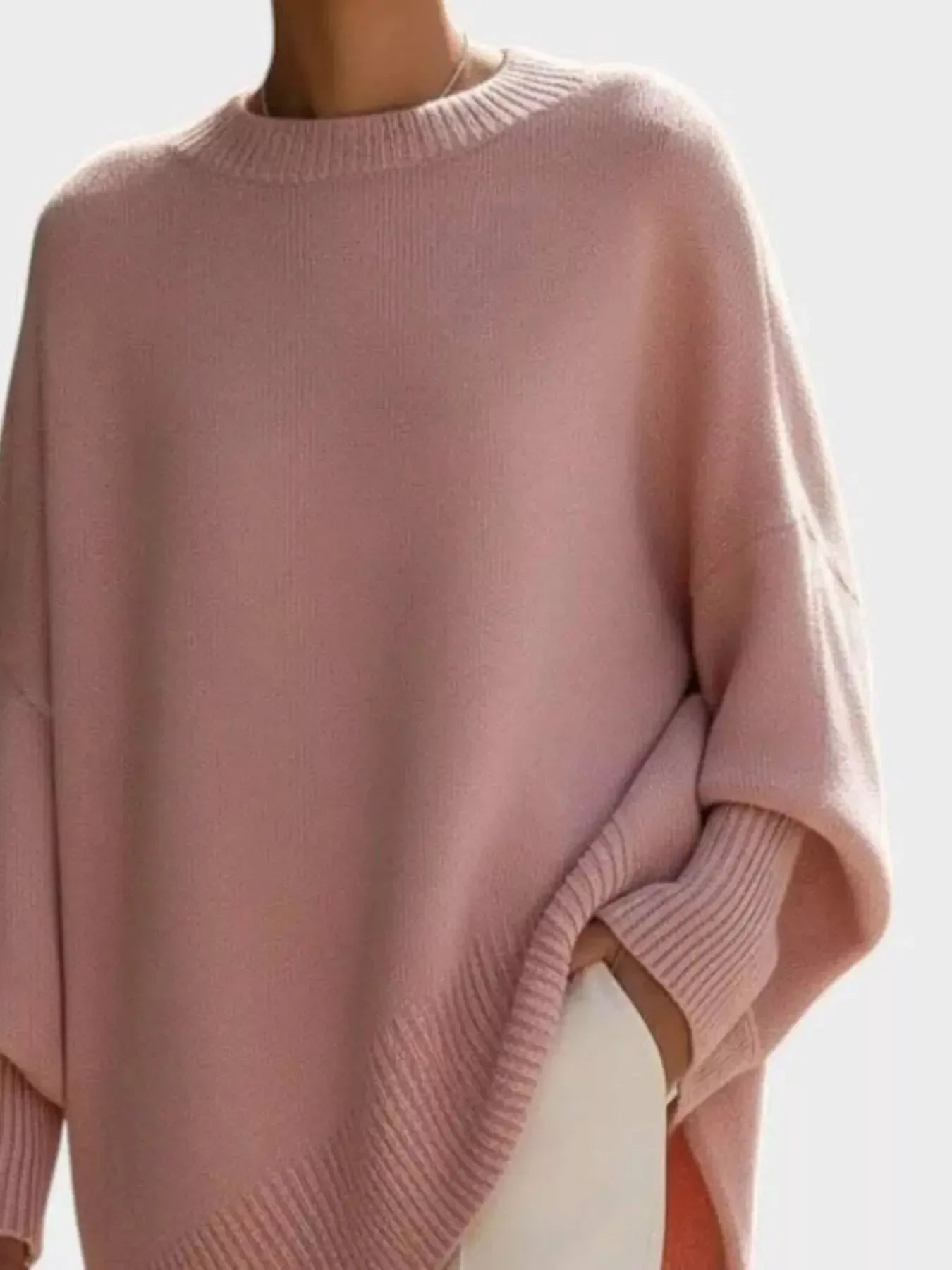 Oversized Batwing Sleeve Round Neck Sweater - Plush Fashion Hub