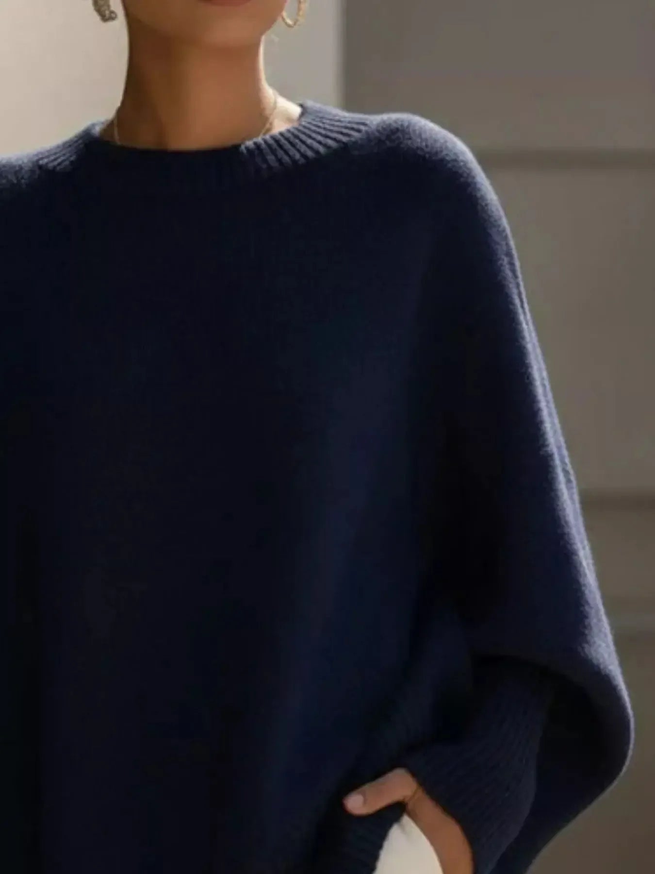 Oversized Batwing Sleeve Round Neck Sweater - Plush Fashion Hub