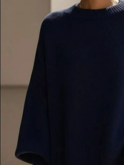 Oversized Batwing Sleeve Round Neck Sweater - Plush Fashion Hub