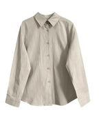 Women's oversized long sleeve button-down shirt by Gilded Glamour Shop, relaxed casual chic top with a comfortable fit.
