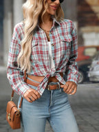 Oversized plaid button-down shirt for women by Plush Fashion Hub, soft casual flannel top with classic checkered pattern.