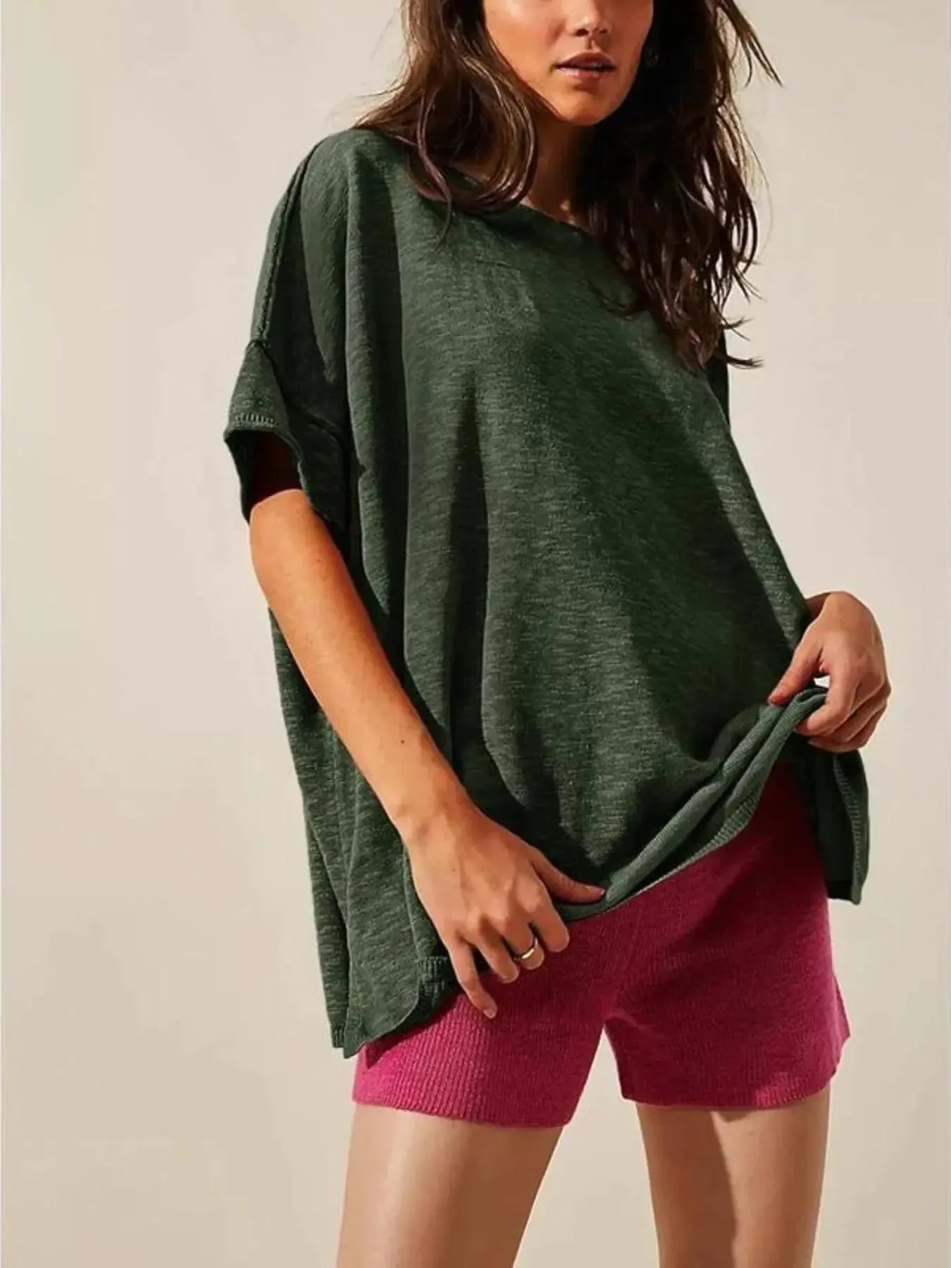 Oversized Round Neck Drop-Shoulder T-Shirt - Plush Fashion Hub