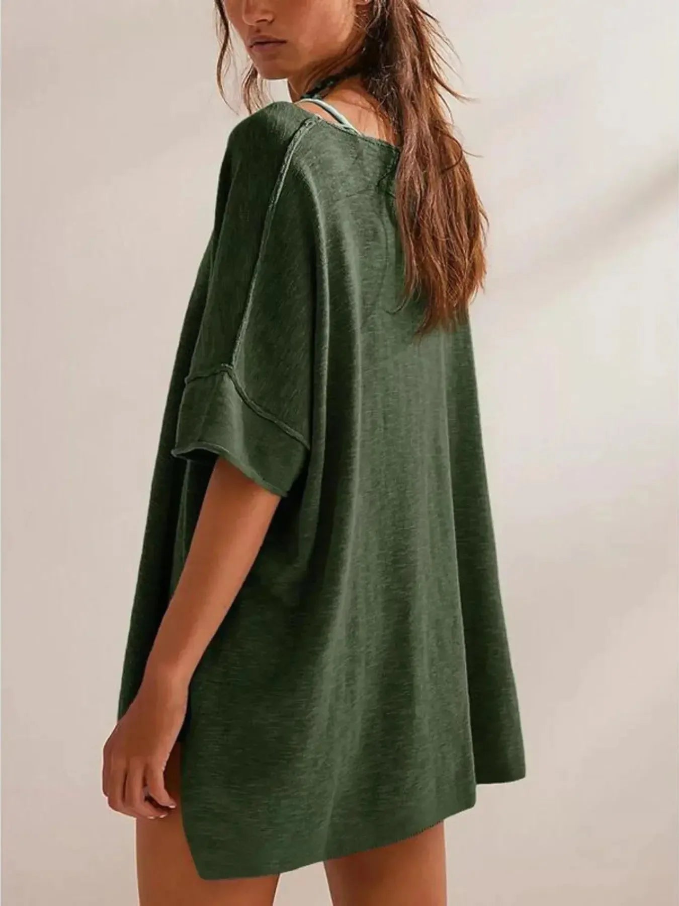 Oversized Round Neck Drop-Shoulder T-Shirt - Plush Fashion Hub