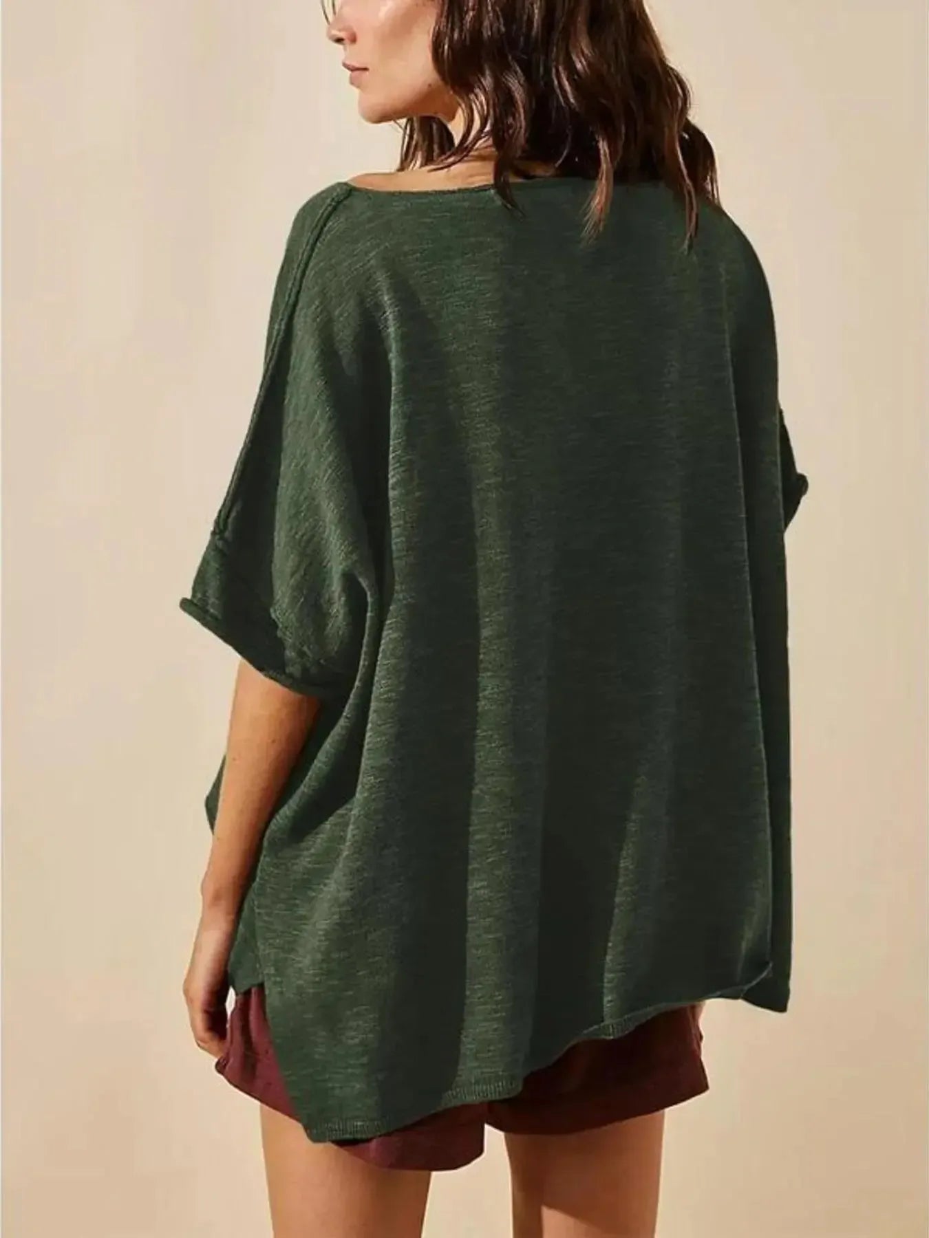Oversized Round Neck Drop-Shoulder T-Shirt - Plush Fashion Hub