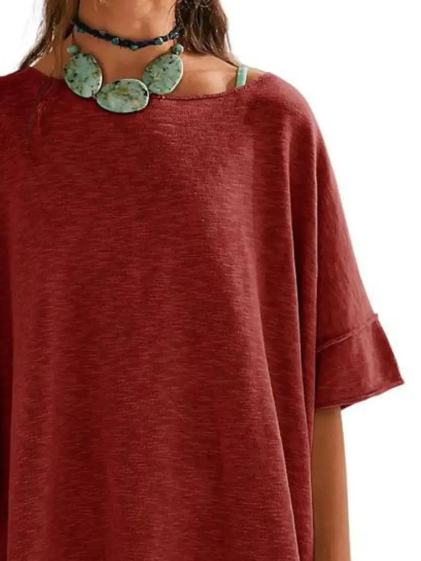 Oversized Round Neck Drop-Shoulder T-Shirt - Plush Fashion Hub