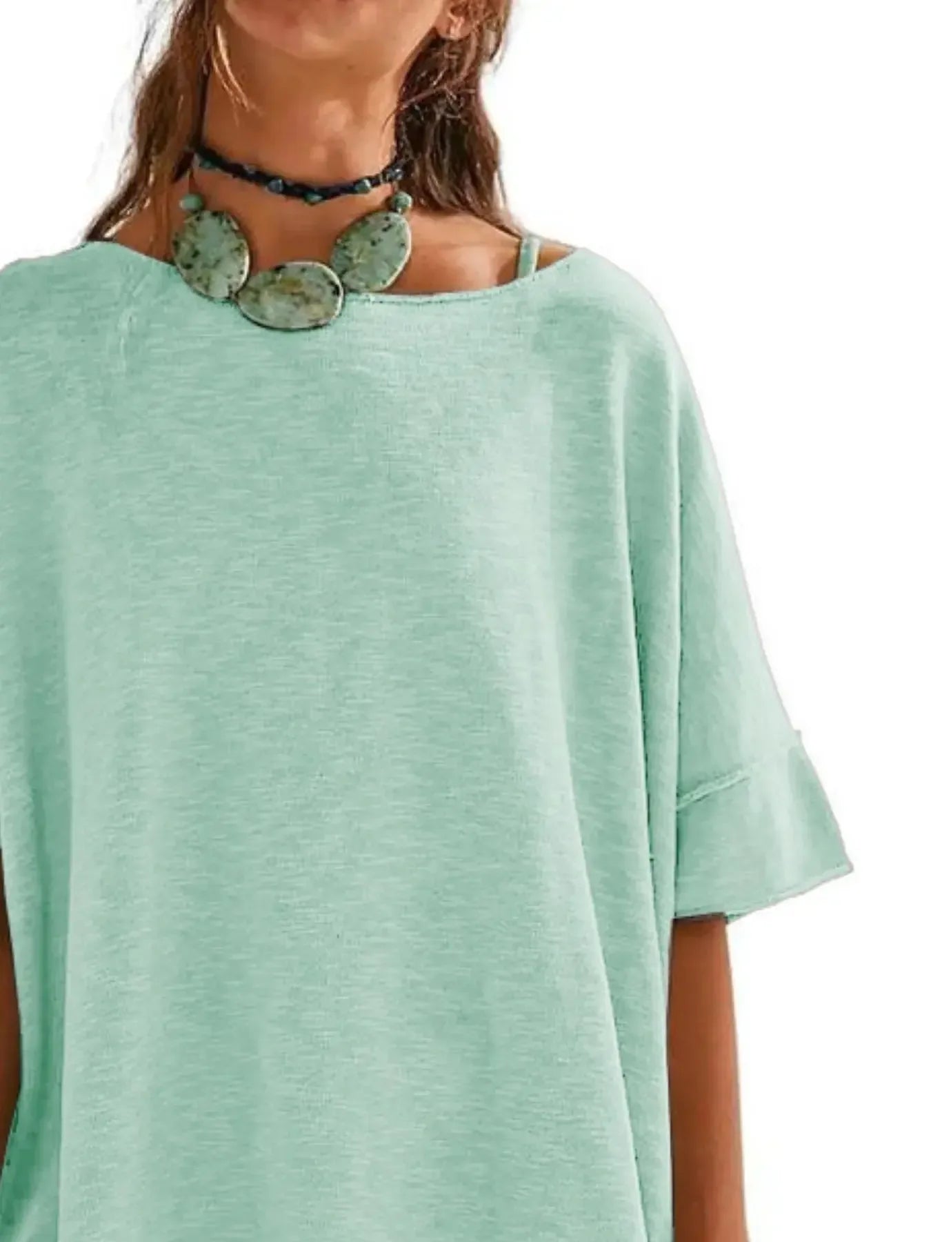 Oversized Round Neck Drop-Shoulder T-Shirt - Plush Fashion Hub