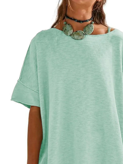 Oversized Round Neck Drop-Shoulder T-Shirt - Plush Fashion Hub