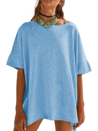 Oversized Round Neck Drop-Shoulder T-Shirt - Plush Fashion Hub