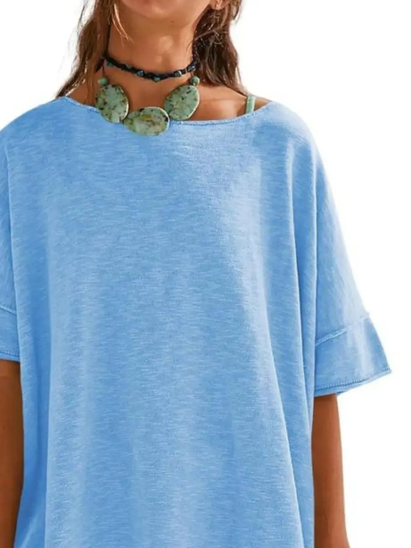Oversized Round Neck Drop-Shoulder T-Shirt - Plush Fashion Hub
