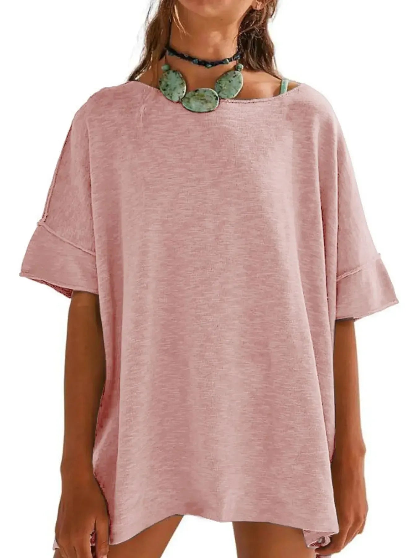 Oversized Round Neck Drop-Shoulder T-Shirt - Plush Fashion Hub