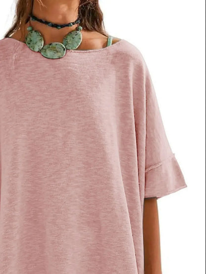 Oversized Round Neck Drop-Shoulder T-Shirt - Plush Fashion Hub
