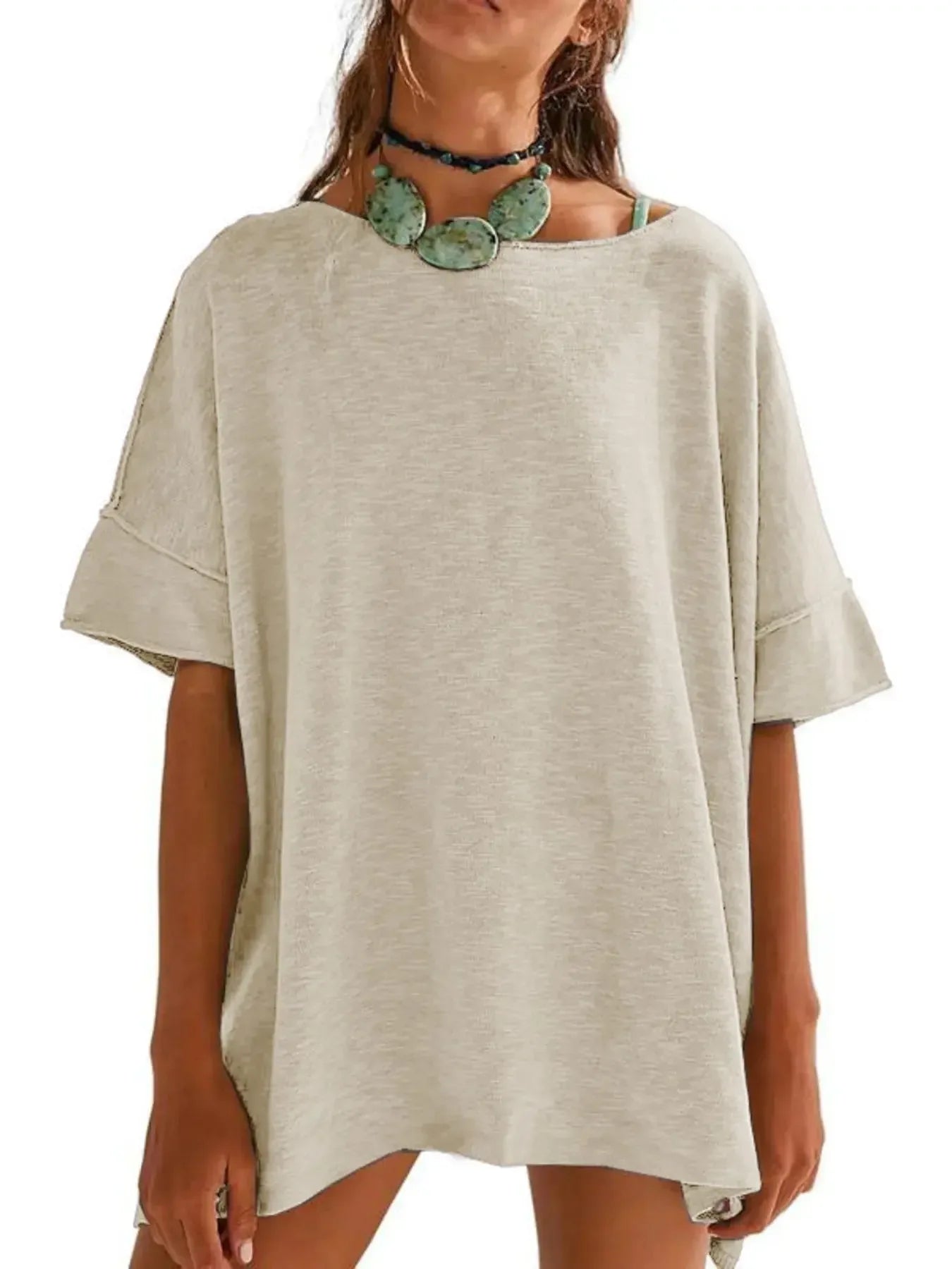 Oversized Round Neck Drop-Shoulder T-Shirt - Plush Fashion Hub