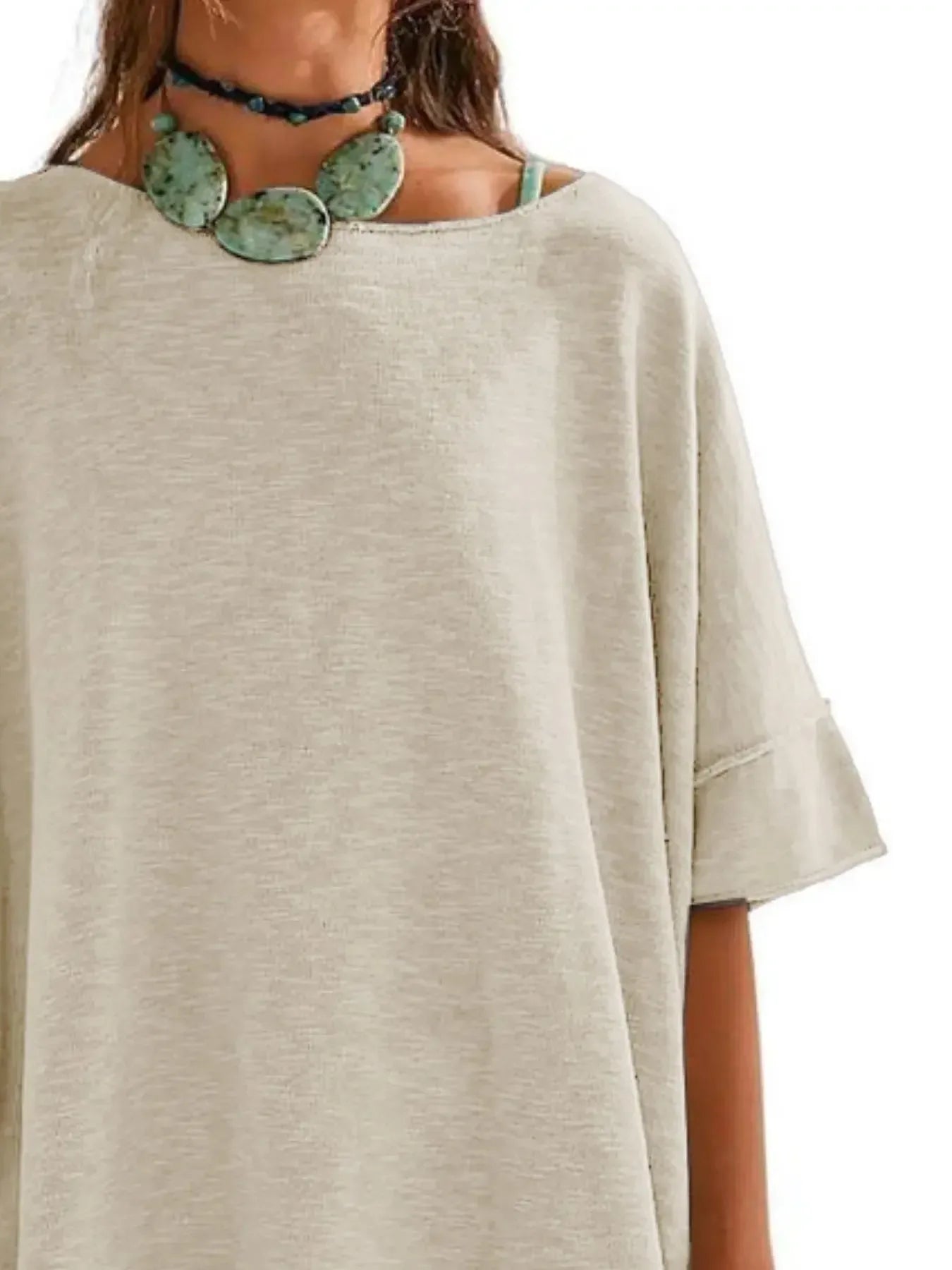 Oversized Round Neck Drop-Shoulder T-Shirt - Plush Fashion Hub
