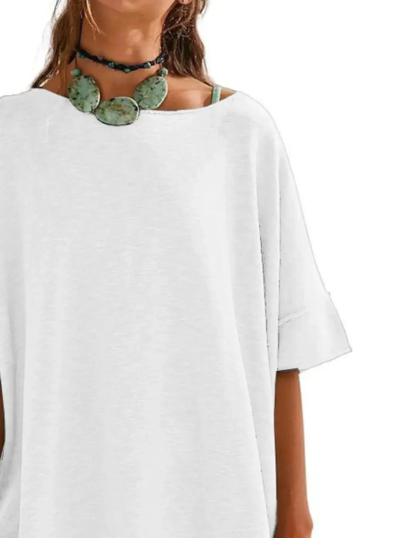 Oversized Round Neck Drop-Shoulder T-Shirt - Plush Fashion Hub