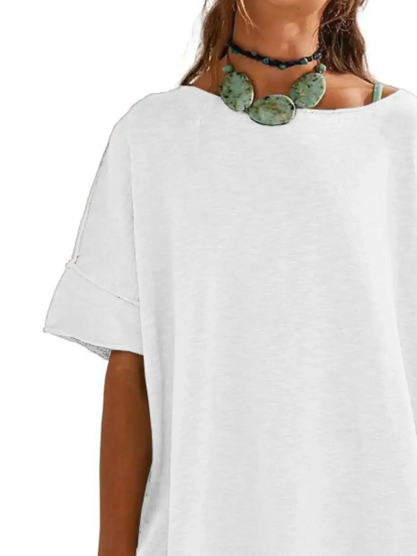 Oversized Round Neck Drop-Shoulder T-Shirt - Plush Fashion Hub