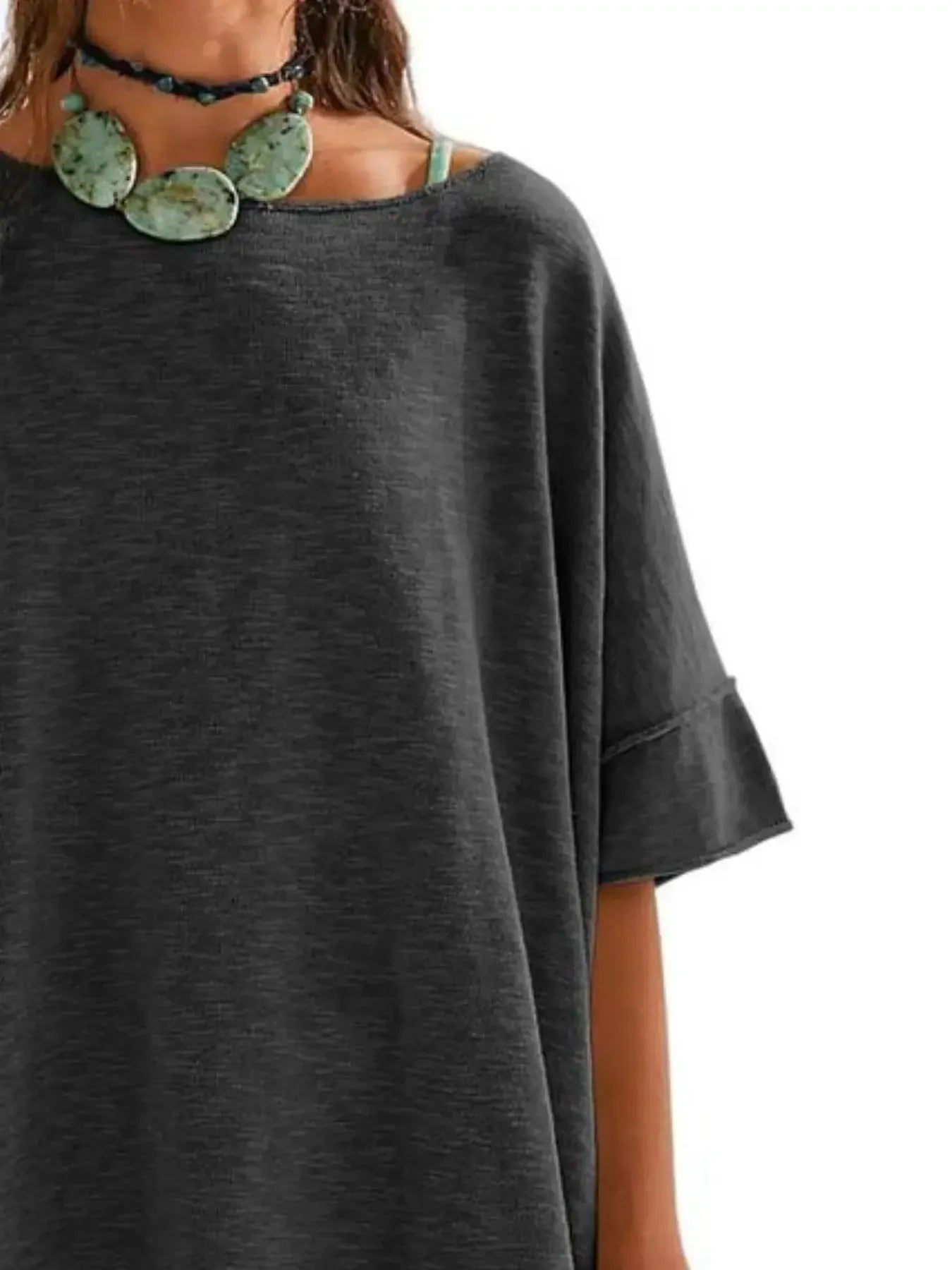 Oversized Round Neck Drop-Shoulder T-Shirt - Plush Fashion Hub