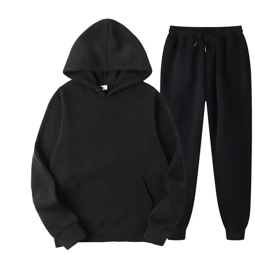 Plush Fashion Hub oversized women's hooded sweatshirt and jogger lounge set made of soft polyester, casual and comfortable fit.
