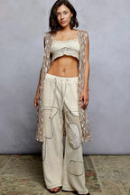 POL Metal Button Down Crochet Sleeveless Longline Cardigan - Plush Fashion Hub