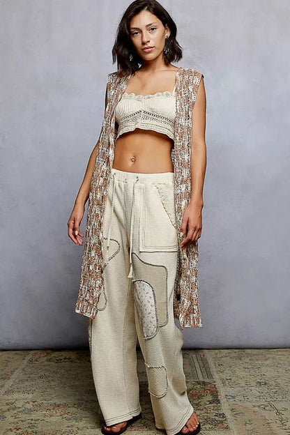 POL Metal Button Down Crochet Sleeveless Longline Cardigan - Plush Fashion Hub