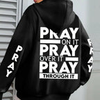 PRAY Print Plus Size  Kangaroo Pocket Hoodie -.