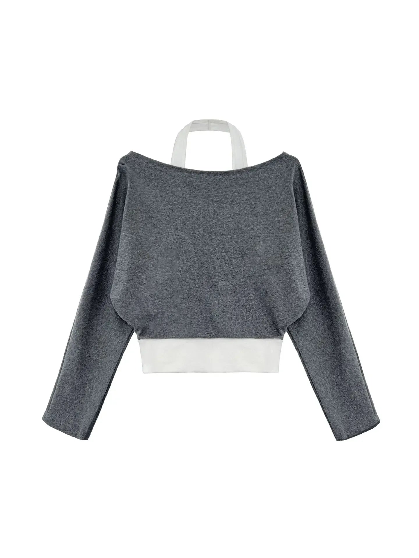 Patchwork Fake Two-Piece Halterneck Off-Shoulder Top - Plush Fashion Hub