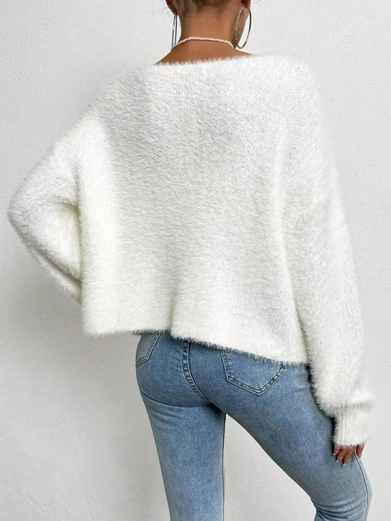 Pearl Trim Fuzzy Knit Cardigan - Plush Fashion Hub