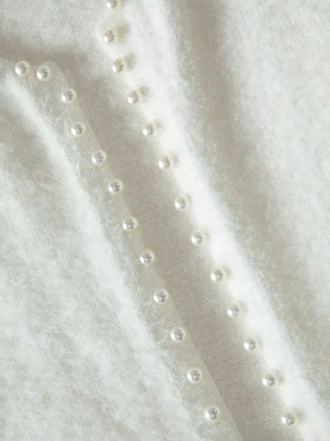 Pearl Trim Fuzzy Knit Cardigan - Plush Fashion Hub
